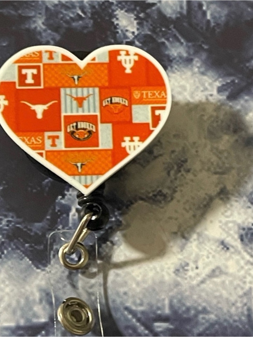 University-Themed Orange Heart Badge Reel - Collegiate Home Accent